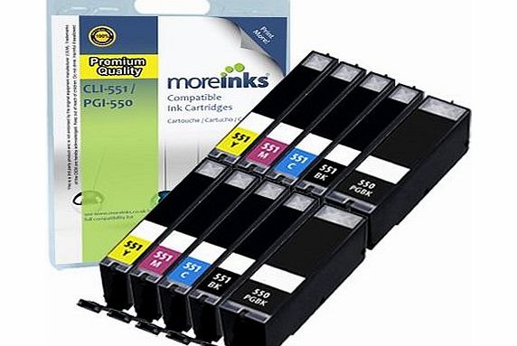 10 Moreinks Premium Compatible Printer Ink Cartridges to replace Canon CLI-551 XL / PGI-550 XL - Cyan / Magenta / Yellow / Black / Large Black