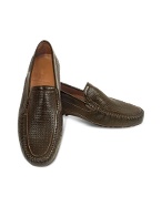 Moreschi Dark Brown Perforated Patent Leather Driving Shoes