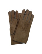 Mens Brown Sueded Lambskin Gloves w/Blue