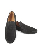 Portofino - Black Perforated Suede Driver Shoes