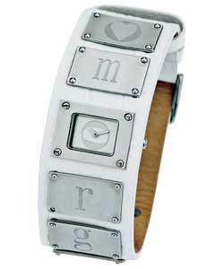 Ladies Watch with White Leather Croc Strap