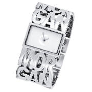 Morgan rectangle white dial logo cuff bracelet