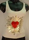 Ladies Cream Lycra Vest Top with Red Loveheart