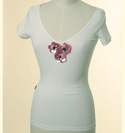 Ladies Moschino White V-Neck T-Shirt with Large Pink Flower Design