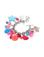 Time For Holiday - Pink Stainless Steel Charm Bracelet Watch