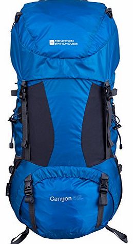 Mountain Warehouse Canyon Extreme Hiking Trekking Travel Strong Adjustable 65 Litre Rucksack Blue One Size