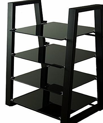 Mountright Designer Glass Hifi Stand / Shelving Unit - 4 Shelf (Black Frame - Black Glass)
