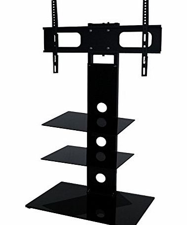 TMK002B Cantilever TV Stand With Swivel For 27 Up To 50`` Inch LED, LCD amp; Plasma Screen - Black Glass - Two Shelf