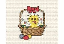 Mini Cross Stitch Card Kit - Easter Bunny Basket, Occasions Collection