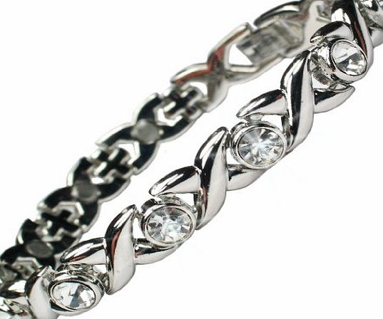 MPS JAMIAN S Ladies Magnetic Bracelet with White Crystals and Powerful Rare-Earth Magnets with Free Elegant Gift Wallet - SIZE S