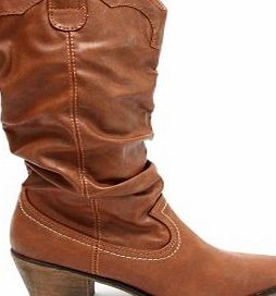 Mr Shoes F10454T Womens Pull On Western Style Cowboy Mid Heel Winter Slouch Boots Size Uk 7