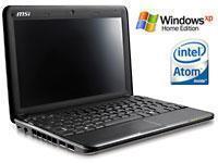 MSI Wind U100 10 Mini Laptop - 6 Cell Battery - Windows XP Home - Black