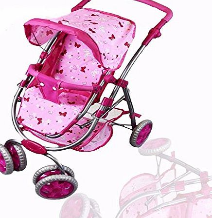 MTS Baby Doll Pink Buggy Stroller Jogger Dolls Pram Pushchair Girls Toy
