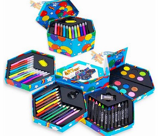 MTS Childrens 52 Pcs Craft Art Artists Set Hexagonal Box Crayons Paints Pens Pencils