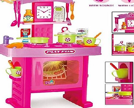 Childrens Kids Pink Electronic Play Kitchen Toy Cooking Oven Cooker Set