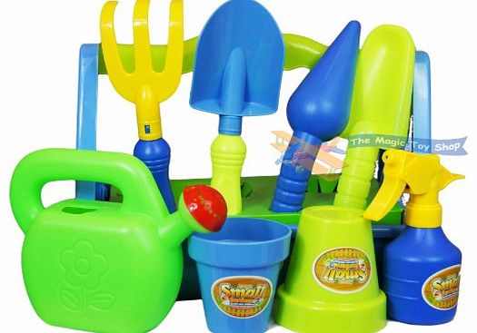 MTS Kids Garden Play Set Toy Watering Can Spade Rake Gardening Tools and Carry Case