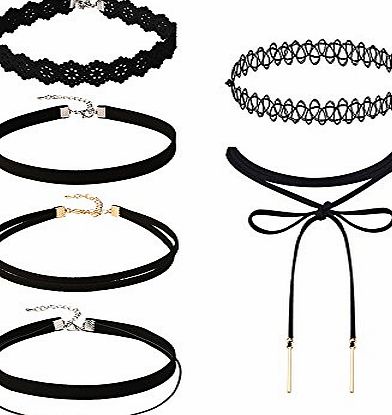 Mudder 6 Pieces Black Velvet Choker Necklaces Set Gothic Stretch Tattoo Choker Elastic Tassel Pendant Necklaces for Women Girls