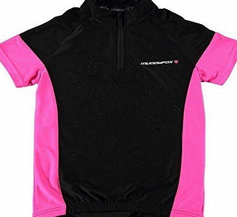 Muddyfox Kids Cycle Jersey Junior Girls Half Zip Neck Sports Stretchy Bike Top Black/Pink 11-12 (LG)