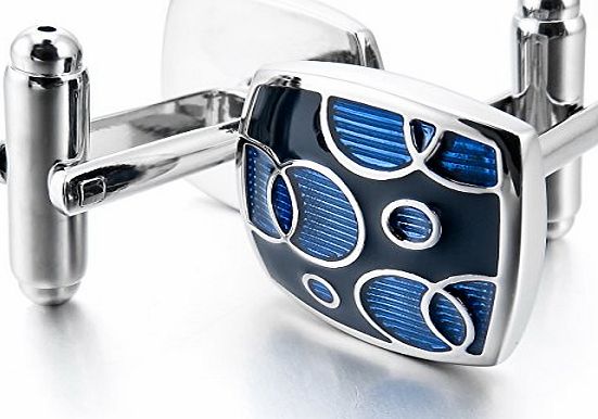 MunkiMix 2PCS Rhodium Plated Enamel Cufflinks Blue Black Bubble Square Shirt Wedding Business 1 Pair Set Vintage Men