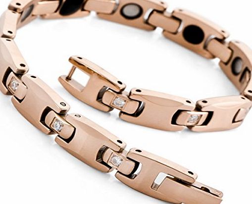 MunkiMix Magnetic Therapy Beads Tungsten Bracelet Link Wrist CZ Silver Black Rose Gold Polished Men