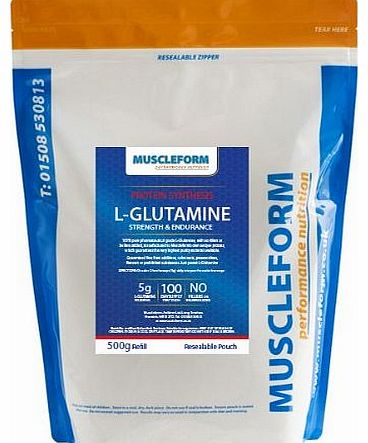 Muscleform L-Glutamine 500g Powder - Resealable Pouch- 100 days Supply -