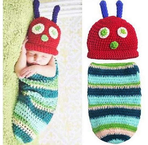 Museya Cute Caterpillar Style Baby Infant Newborn Handmade Crochet Beanie Hat Clothes Baby Photograph Props