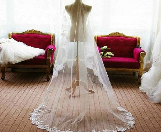 Museya Fashion 3M Long One-Tier Embroidery Lace Edge Decor Bridal Wedding Veil Mantilla (White)