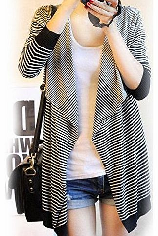 Museya Fashion Spring Autumn Striped Pattern Long Sleeve Womens Long Loose Cardigan Coat Jacket - Free Size