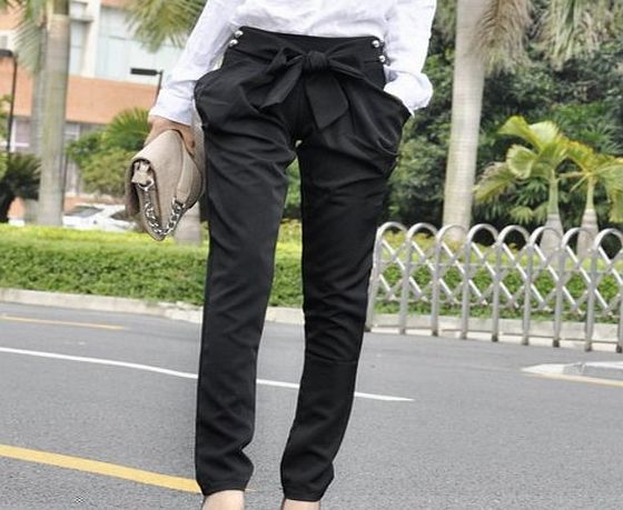 Museya Fashion Spring Summer Womens Casual Slim Fit Skinny Bowknot Long Harem Pants Trousers - Size S (Khaki)