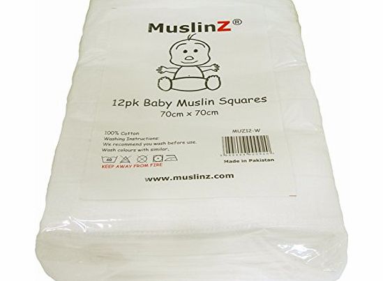 Muslinz Premium High Quality Baby Muslin Squares (White, Pack of 12)