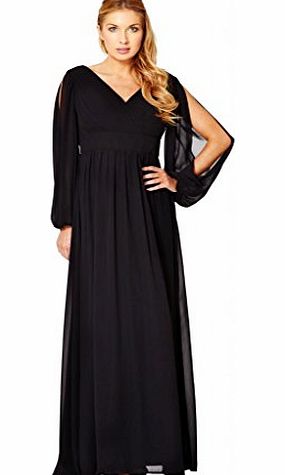 Long Evening Dresses with Sleeves Pleated Ballgowns Chiffon Formal Wear maxi Cocktail Gowns slit sleeve full length Womens Ladies Dark Red Burgundy 22