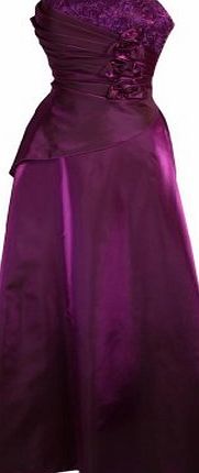 MY EVENING DRESS Womens Elegant Pleated Wrap Evening Dress Flowers Tapework Taffeta Formal Ball Gowns Dresses Ladies Dark Purple Size 12