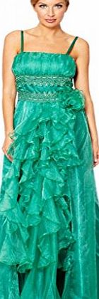 MY EVENING DRESS Womens Long Evening Gown Flower Tapework Ruffled Layered Formal Evening Dresses Gowns Ladies Dark Green Size 14