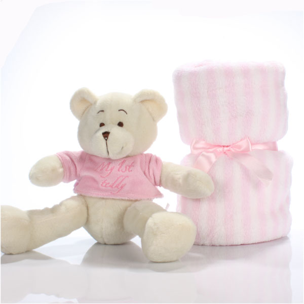 First Teddy & Blanket Set - Pink