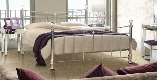 4ft6 Double Nickel Iron / Metal bed Chrome Plated with Crystal finials - Waterford from My-Furniture