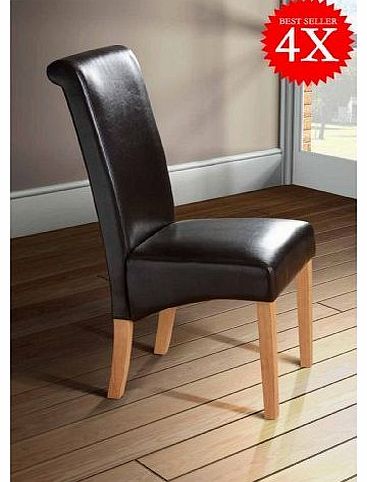 Milano Scroll Back Faux Leather Dining Room Chair - BROWN X4