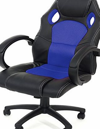 MY SIT Office Chair Executive Desk Racing PU Design adjustable Swifel Computer Gaming Chair with Armrests Silverblue by MY SIT