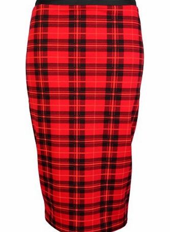 My1stWish 3S Womens Red Tartan Ladies Check Print Midi Stretch Pencil Tube Skirt Size 10
