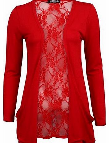 My1stWish 78S Womens Red Floral Lace Back Ladies Long Boyfriend Summer Cardigan Size 12/14