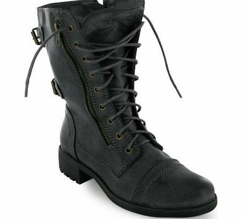My1stWish Ladies Grey Military Lace Up Combat Boots Size 3 Bnib