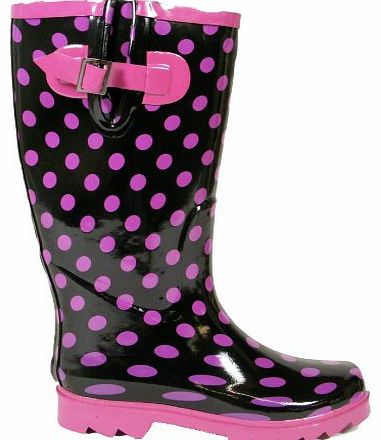 My1stWish Ladies Purple Spot Wellies Womens Wellington Boots Size 7
