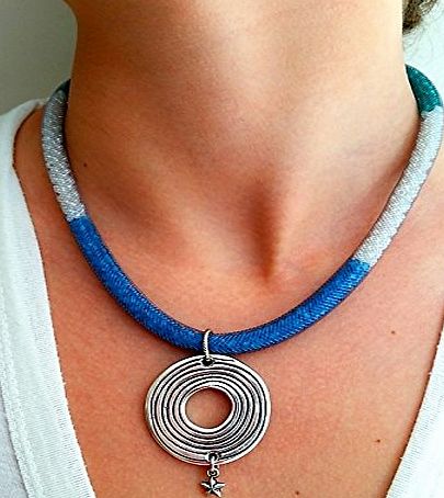 MYERA JEWELRY Womens Mesh Necklace with Spiral Pendant, Multicolor Sparkling Handmade Jewellery