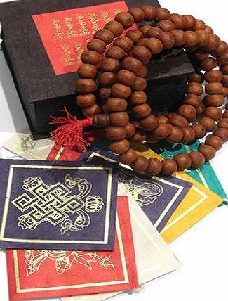 Mystery Mountain Bodhi Seed Mallah 108 Bead Meditation Necklace amp; Prayer Flags Gift Set - Free Postage!