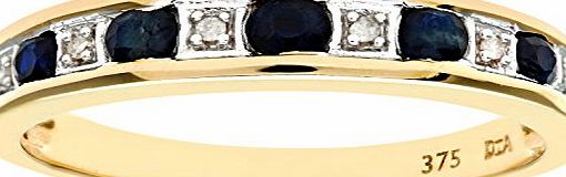 Naava Eternity Ring, 9 ct Yellow Gold Diamond and Sapphire Ring, Channel Set