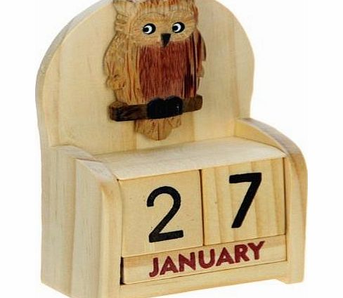 Owl Perpetual Calendar : Handcrafted Wood : Size 10.5x7x3.5cm : Top Christmas Gift Idea : Traditional Xmas Present & Novelty Stocking Filler For Children, Kids, Boys, Girls, Him, Her & Fun Lov