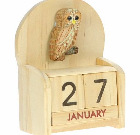 Namesakes Tawny Owl Perpetual Calendar : Handcrafted Wood : Size 10.5x7x3.5cm : Top Christmas Gift Idea : Traditional Xmas Present amp; Novelty Stocking Filler For Children, Kids, Boys, Girls, Him, Her amp; F