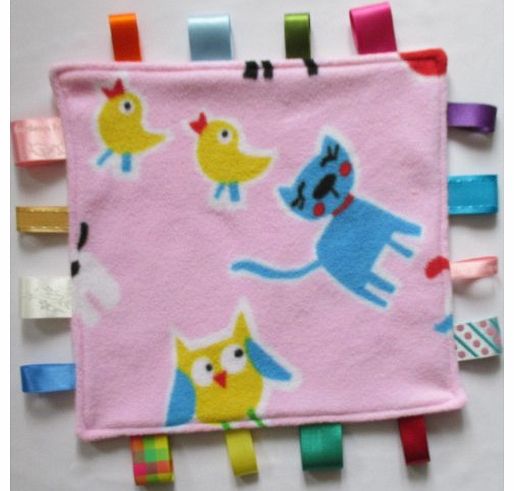 Baby taggie security blanket, taggy baby comforter -Pink farm