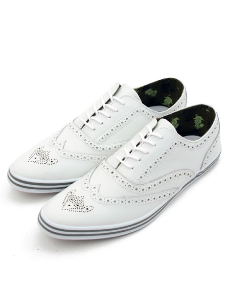White Brogue Pointed Toe Leather Shoe