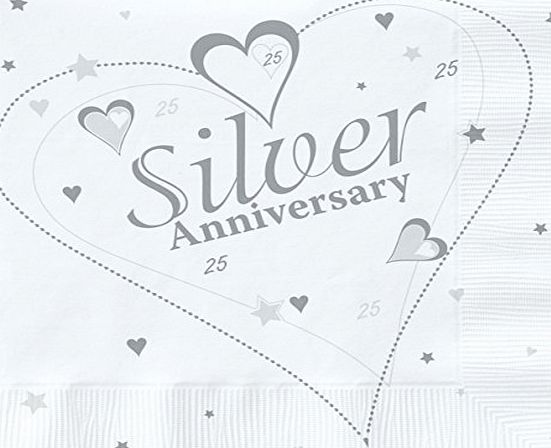 Napkins 18 x Luxury Silver 25th Wedding Anniversary Party Napkins