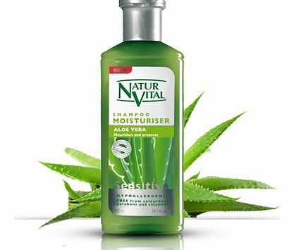 Natur Vital Sensitive Shampoo Moisturizer with Organic Grown Aloe Vera Extract* Suitable for Dry, Treated Hair amp; Sensitive Scalp * Hypoallergenic - 300 ml